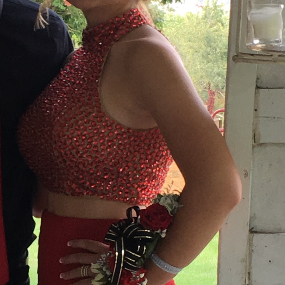 Two piece red Sherri Hill homecoming dress size 2